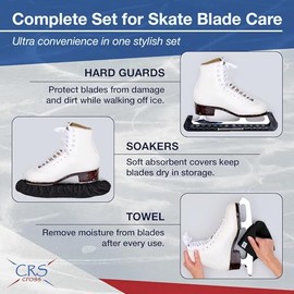 CRS Cross - Juego de protectores para patines de hielo, toallas y regalos. Accesorios esenciales de protección dura y cubierta suave para cuchillas de patinaje artístico o hockey (Negro Biellmann