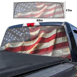 Rzuiytye American Flag Truck Rear Window Decal – Perforated Vinyl See-Through Sticker, Universal Fit for Pickup Trucks, Patriotic Gift for Dad, Boyfriend & Truck Owners, Easy DIY Install, 65x17IN