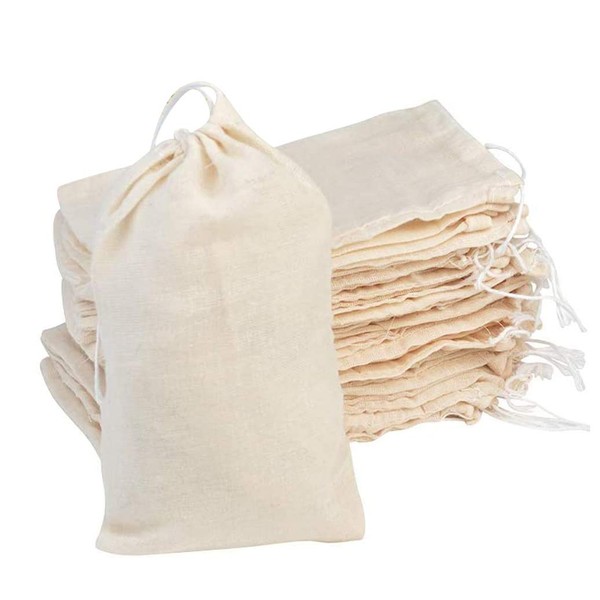 50Pcs Cotton Drawstring Bags, Reusable Muslin Bag Natural Cotton Bags with Drawstring Produce Bags Bulk Gift Bag Jewelry Pouch for Party Wedding Home Storage, Natural Color (4x6 Inch)