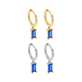 Gold/Silver Hoop Earrings For Women Set hypoallergenic,18K Gold Plated 925 Sterling Silver Posts Sapphire Blue Zircon Small Huggie Hoop Dangle Earrings,Cute Tiny Cartilage Earings Jewelry Gifts.
