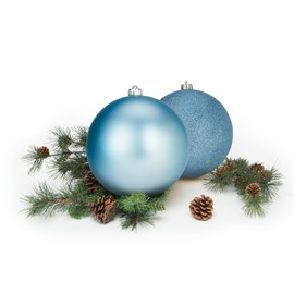 Every Day is Christmas 2ct 20cm/7.9" Christmas Ornaments, Shatterproof Christmas Tree Ornaments Set, Christmas Balls Decoration (Baby Blue)