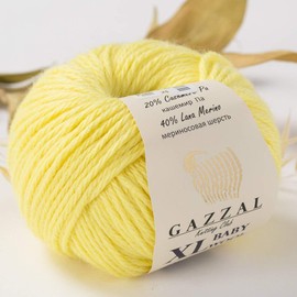 3 Pack (Ball) Gazzal Baby Wool XL Total 5.28 Oz / 328 Yrds, Each Ball 1.76 Oz (50g) / 109 Yrds (100m) Super Soft, Medium-Worsted Yarn, 40% Lana Merino 20% Cashmere Type Polyamide, Yellow - 833