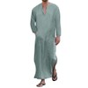 Jacansi Men's V-neck Short Sleeve Robe Side Split Kaftan Cotton
