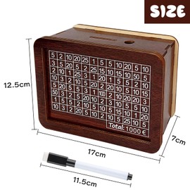 Waldspring Money Box with Numbers Checks, Money Box with Counter, Wooden Money Box for Adults, Boys, Girls Save Money