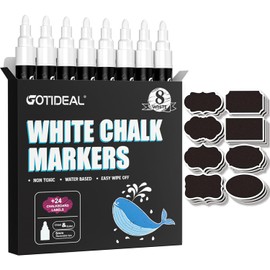 GOTIDEAL White Chalk Markers, Bold Tip Washable Chalkboard Markers, Car Window Markers,for Blackboard, Glass & Bistro, Non-Toxic, Erasable Paint Chalk Pens Reversible Tip-6mm