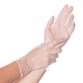 FRANZ MENSCH Hygonorm Classic Fit Vinyl Gloves, Powdered, Cardboard, Transparent, 8/M, L: 24 cm, Disposable Gloves, Latex-Free, Pack of 1000