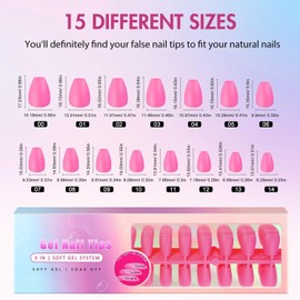 SXVME Hot Pink Soft Gel Nail Tips Short Coffin Pre-colored Gel Tips Short Press on Nails Pre Applied Tip Primer Natural Acrylic Fake Nails Extensions for DIY Nail,300Pcs