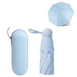 YZDZSW Travel Umbrella, 6 Ribs Mini Umbrella, Folding Travel Umbrella Small UV Umbrella with Capsule Case Mini Anti-UV Umbrella for Men Women 90 x 55cm(blue)