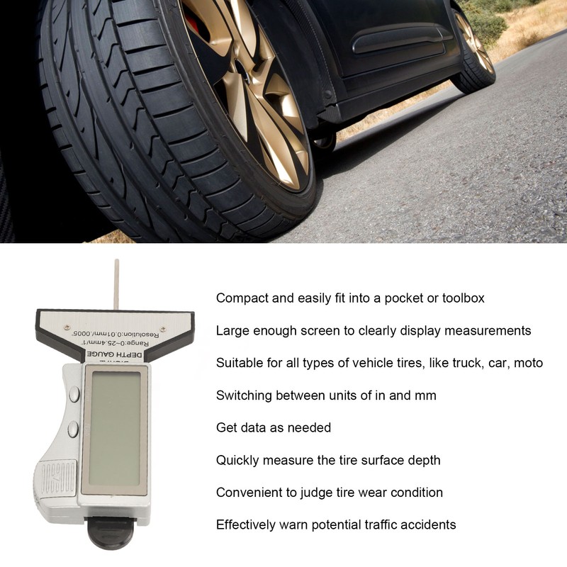 Digital Tire Depth Gauge Accurate Zeroable Car Tyre Meter Measurer