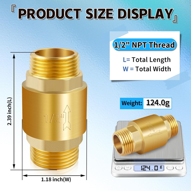 Boltigen 2Pcs 1/2in NPT Spring Check Valve, Brass Non Return