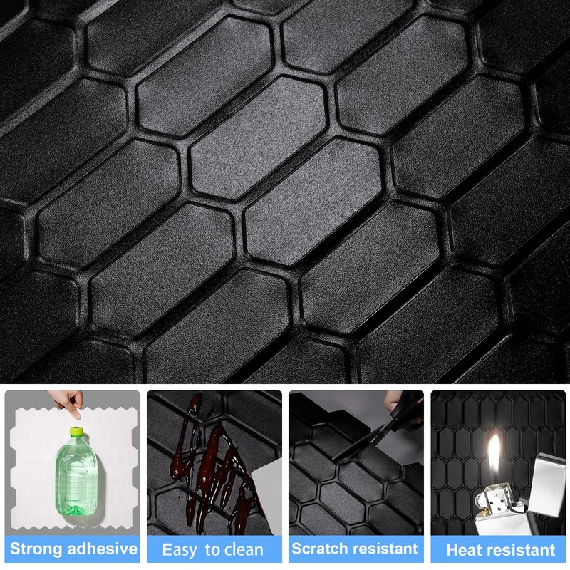 Matte Black Peel and Stick Wall Tiles for Kitchen, WalDecoo