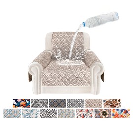 ALIECOM 100% Waterproof Chair Covers Armchair Slipcovers for Living Room Sofa Couch Cover Pet Friendly Washable Printed Non Slip Furniture Protector with Pockets for Dogs (Small, Checkered Khaki)