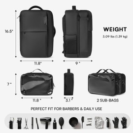 Hairstylist Traveling Bag with 2 Pouches, Professional Cosmetology Bags for Supplies, Hairdresser Bag with Adjustable Dividers, Hair Tools Barber Bag with Insulated Pocket, Water-resistant, Black