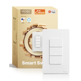 MOES WiFi 3 Gang Light Switches, Smart Triple Single Pole Switch, No Netural Wire No Hub Required, 2.4GHz Switch Combo Compatible with Alexa Google Assistant