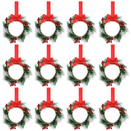 Crowye 12 Pcs Christmas Cabinets Wreaths for Kitchen Cabinets with Ribbon Hanging 10 Inches Artificial Green Leaves Decorative Berry for Kitchen Window Front Door Wall Winter Decor (Red)