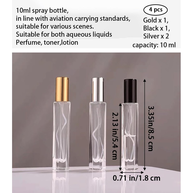 Sndperiexam 4 Pcs 10ML Travel Refillable Glass Mini Perfume Bottles,