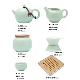 Ceramic Kungfu Tea Set - Complete Travel Tea Set with Teapot, 4 Teacups, Tea Canister, Fair Cup, Bamboo Tea Tray & Travel Bag | Portable Tea Set for Home, Office, Outdoor & Gifts (Green)