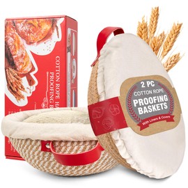 Sourdough Bread Banneton Proofing Basket Boxed Set - 2 x 9" Round with Liner & Cover | Premium Cotton Rope Sourdough Starter Kit Baking Accessories, Artisan Baking Gifts for Women, Wife, Mom, Bakers