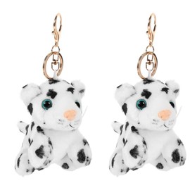 LUOZZY 2 Pcs Plush Snow Leopard Keychain Stuffed Animals Keyring Pendents Cartoon Snow Leopard Doll Keychain Hanging Ornaments for Women Girls Backpack Bag Purse Key Accessories
