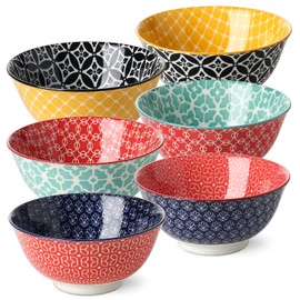 DOWAN Soup Bowls Set of 6, Cereal Bowls for Kitchen, 23 OZ Large Ceramic Bowl, Colorful Vibrant Patterned Porcelain Bowls for Kitchen Decor and Housewarming Gift, Dishwasher and Microwave Safe