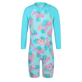 HUAANIUE Girls UPF 50+ UV One Piece Swimwear Kids Bodysuit Beachwear with Ziper Surfing Pink Swimming Children Bathing Costume 4-11 Years(Cyan,152/158)