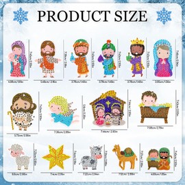 Whaline 15Pcs Christmas 5D Diamond Drawing Keychain Kit DIY Handmade Nativity Angel Diamond Drawing Pendent Rhinestone Mosaic Making Full Drill Diamond Art Ornaments Key Chain for Kids Crafts