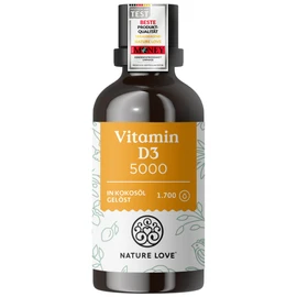 NATURE LOVE® Vitamin D3 1000 (50 ml Liquid), Laboratory-Tested 5000 IU per Drop, in MCT Oil from Coconut, Vitamin D, High Dose, Highly Bioavailable, Very High Stability, Produced in Germany