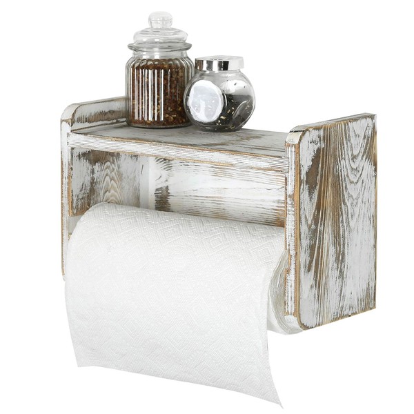 MyGift Paper Towel Roll Holder, Shabby Whitewashed Wood Farmhouse Wall