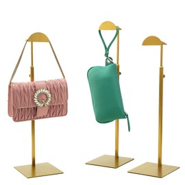 Purse Display Stand, 3 Pack Purse Rack Stainless Steel Anti-fingerprints Purse Holder Gold Hanging Hook Stands Adjustable Height Table Ornament Display Stand for Home Store Boutique Counter