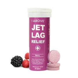 1ABOVE Comprimidos para el alivio del jet lag 1Above multivitamínico efervescente con sabor a frutos rojos y Pycnogenol, suplemento de viaje para...  