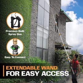 EDOU 20 ft Telescoping Pressure Washer Wand - Power Washer Gutter Cleaner Tool - 4,000 PSI Extension Pole with 1/4" Quick Connection, 5 Spray Nozzles, 2 Couplers, and Support Harness