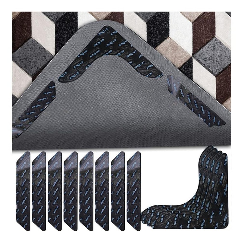 HATOOLHA 8pcs Non Slip Rug Sticker Pads, Washable Corner Side