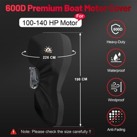 Zettum Outboard Engine Cover, 600D PU Full Boat Engine Cover Waterproof & Heavy Duty, Fade-Resistant Outboard Motor Propeller Cover, Fit for Motor 100-140 HP, Black