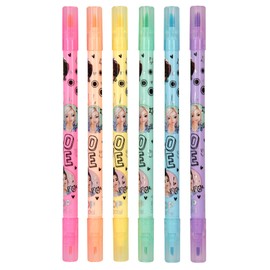 Depesche TOPModel 12188 Pen Set for Children, with 6 Felt Tip Pens in Pastel Colours, Double Fibre Pens in Case with Brush and Fineliner Tip