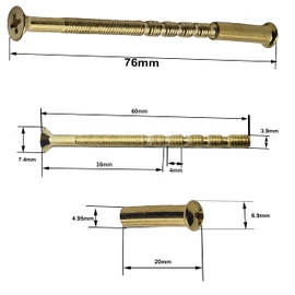 M4 x 60mm Door Handle Screws BRASS with Bolt Connecting Sleeve Male to Female for Door Handle, Knobs Escutcheons and Others (Pack of 4)