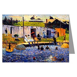 Twelve Note Cards of William Glackens Ashcan School Impressionist Oil Painting Titled The Bathing Hour, Nova Scotia 1910 Boxed Set