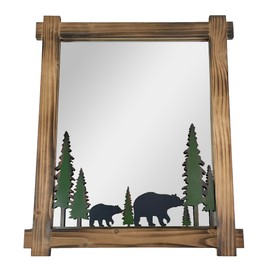 Zeckos 26-Inch High Black Bears Wood and Metal Wall Mirror - Easy to Hang - Rustic Painted Forest-Inspired Decorative Piece for Bathroom and Home Interiors