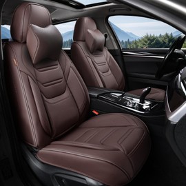 TIEHESYT Mature Brown Car Seat Covers, Breathable Faux Leather, Universal Fit, Front Pair with Headrest, Compatible with Most Vehicles