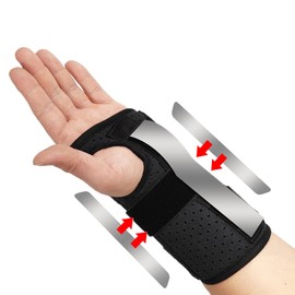 TOFBS Wrist Brace Carpal Tunnel Syndrome Splint, Wrist Bandages with 3 Metal Splints for Sports Sprains, Arthritis, Tendonitis, Wrist Support (Left x Black)