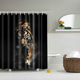 Boyouth Tiger Shower Curtains Digital Print Black Bathroom Decoration Polyester Waterproof Fabric with 12 Hooks 180 x 180 cm Multicolor
