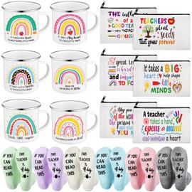 Singhoow 18 Pcs Teacher Appreciation Gifts Set for Women Enamel Mugs Makeup Bags Socks for Teacher's Day