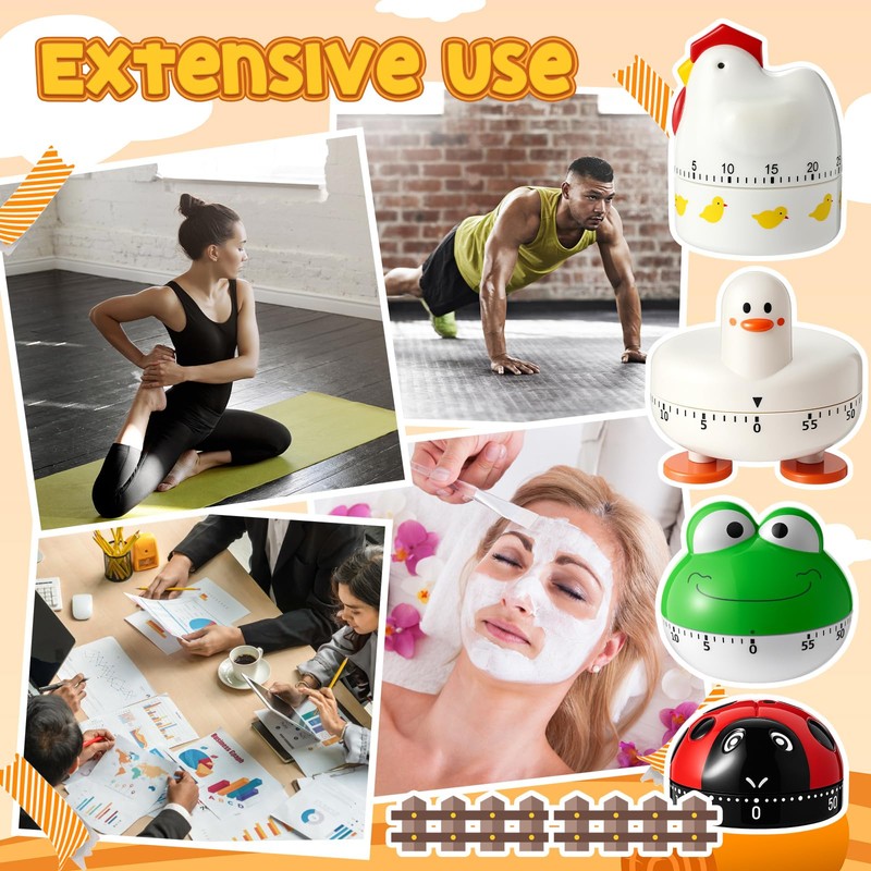 Amylove 4 Pcs Cute Mechanical Kitchen Timer Farm Animals 60