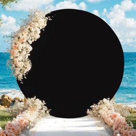 Round Arch Backdrop Cover, Circle Arch Stand With Bottom Zipper, Multipurpose Wedding Arched Background Set for Wedding Arch Birthday Party Photography Decoration black White 7.2ft