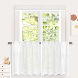 DriftAway Pinch Pleat Kitchen Curtains Linen Textured Short Linen Drapes for Small Window Bathroom Laundry Room 2 Panels Cafe Curtains Back Tabs Farmhouse Rustic Drapes 30 x 36 Inches Birch White
