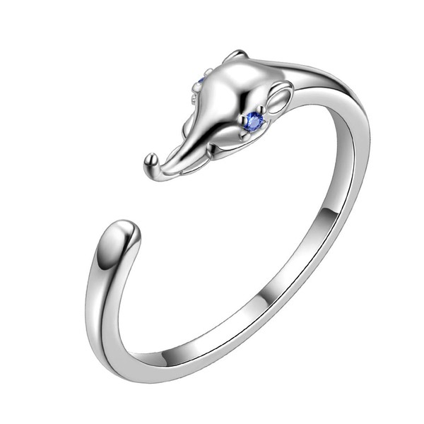 Aurora Tears Elephant Adjustale Rings 925 Sterling Sliver Cute Animals