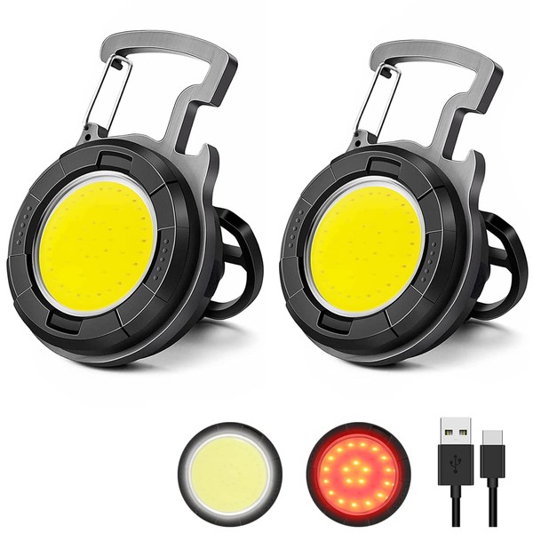 2 Pack COB Small Keychain Flashlight,1000Lumens Bright Rechargeable Keychain Mini