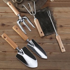 MOSU Jardineria Herramientas, Juego de 5 Herramientas para Jardín, Pala, Tenedor, Rastrillo Herramientas para Jardinería, Kit de Herramientas de Jardinería Resistentes de Acero Inoxidable