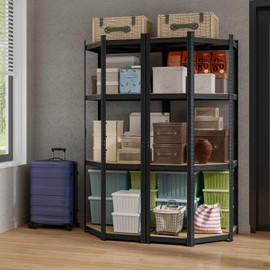 Tangkula 4-Tier Corner Shelving Unit, Adjustable Garage Storage Utility Rack, Load 1600 LBS Heavy Duty Metal Shelving Organizer for Warehouse, Pantry, Shed & Kitchen, 39”W x 31”D x 71”H (2, Black)