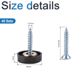 INCREWAY Mirror Screws, 40 Sets 16mm 304 Stainless Steel Thicken Mirror Nails with Decorative Caps Covers, Black