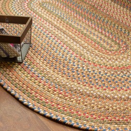 Super Area Rugs Roxbury American Made Braided Rug for Indoor Outdoor Spaces, Straw Beige/Natural Multi, 2' X 3' Oval